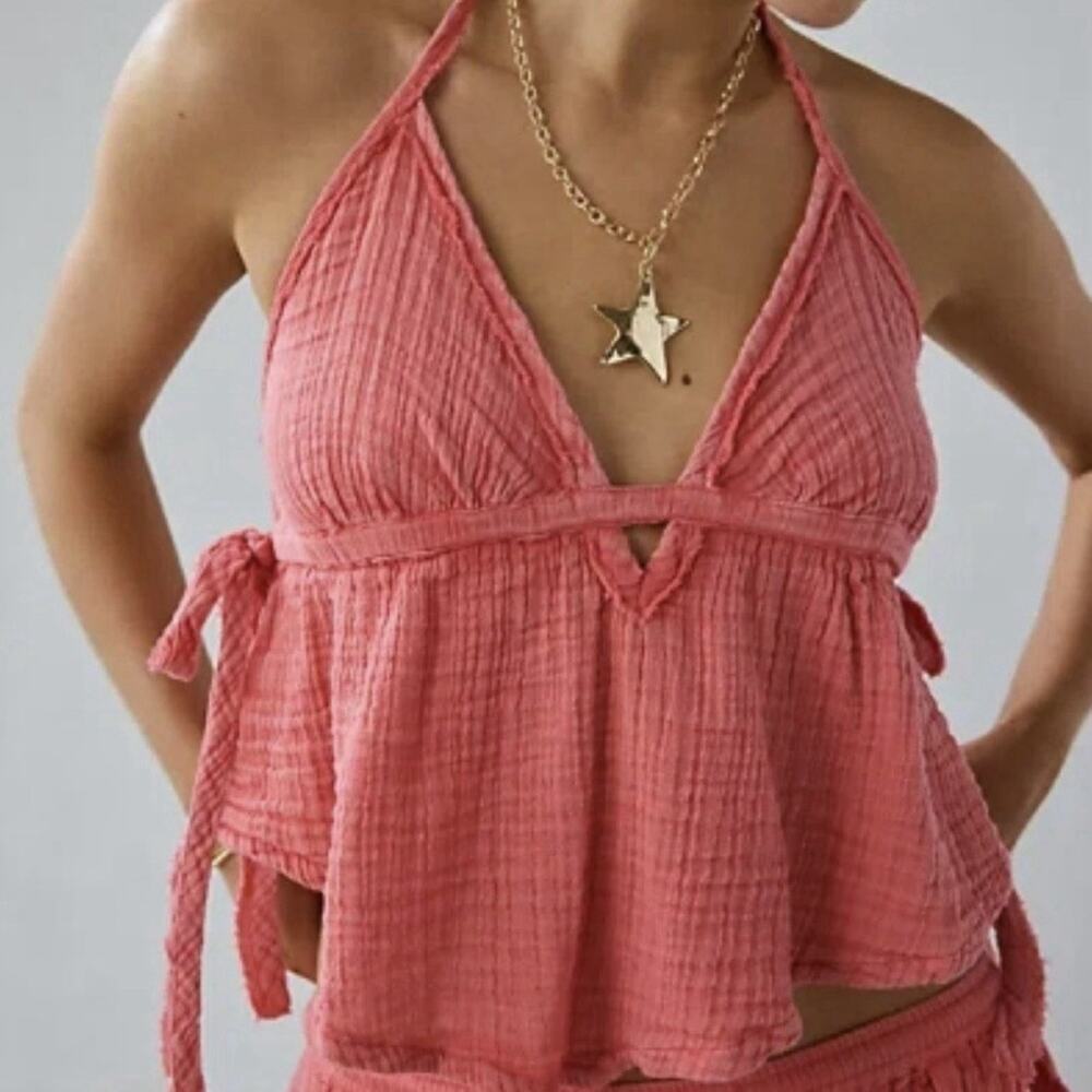 Urban Outfitters Out From Under M Ocean Air Gauze Halter Babydoll Cami Red Pink